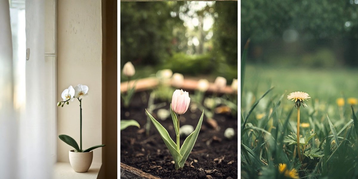 Une orchidée, une tulipe et un pissenlit, trois fleurs aux sensibilités différentes